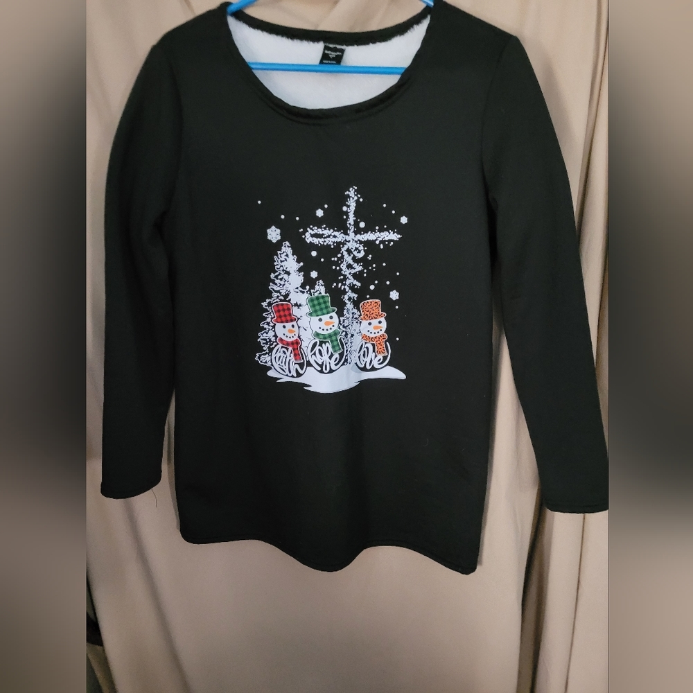 Large Womens Longsleeve Pullover sweatshirt by Just fashion now. ( Black/snowmen